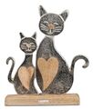 Dekofigur Katzenpaar H. 30cm braun silber aus Alu +  Mango-Holz Formano F24