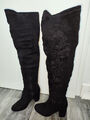 Gr.37, warme super made Overknee - Weitschaft - Stiefel, schwarz, Velourleder