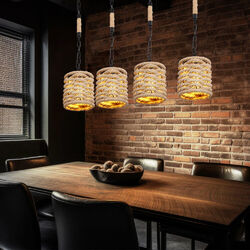 Hängelampe Pendelleuchte Wohnzimmerlampe Hanfseil schwarz 4 flammig H 150 cm