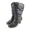 Paul Green Stiefelette Damen Gr. EU 39 UK 6 Schwarz Leder Absatz Stiefel Gerafft