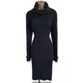 Karen Millen Größe 4 UK 14 schwarz Wasserfallausschnitt Reißverschlussärmel Strickpullover Kleid