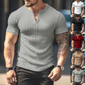 Eng Anliegendes Geripptes Kurzarm-T-Shirt Sport-Top Fitnessstudio-Top ①