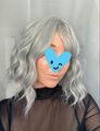 Perücke Grau Wellig Hochwertig Mittellang Mit Pony Bob Gelockt Wig Cosplay Party