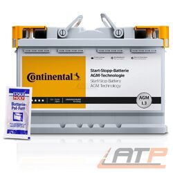 CONTINENTAL AUTOBATTERIE 12V STARTERBATTERIE 70Ah 720A AGM L3 + 10g POL-FETTSOFORT EINSATZBEREIT-PREIS ENTHÄLT 7,50 € BATTERIEPFAND