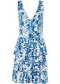 Neu Jerseykleid mit Volants Gr. 36/38 Weiss/Blau Floral Sommer-Casual-Mini dress