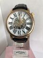 Rotary Herren Automatik Skelett Roségold PVD Schwarz Lederband UhrGS00136/21