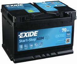 Exide EK700 AGM Autobatterie 12V 70Ah 760A EN Start Stop = 0092S5A080 Varta Start-Stop AGM 278x175x190 mm - 2 Jahre Garantie