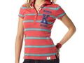 KangaROOS Damen Shirt Poloshirt  gestreift mit Patches rot/turquois Gr. 36/38