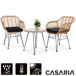  CASARIA® Balkonset 3 teilig Sitzgruppe Garten Bistroset Balkonmöbel Lounge Set✔️5cm Sitzauflagen ✔️Tisch + Glasplatte ✔️Rattan-Optik