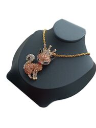 Kette lang Anhänger Fuchs Krone goldfarben/champagner Strass Modeschmuck