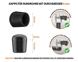 Kappe für Rundrohr Rohrkappe Stahl Fussstopfen Stuhlfüsse Gewinde Möbel Stuhlkap⭐️⭐️⭐️⭐️⭐️ 10 J.GARANTIE ✅ 3-35 mm Loch ✅ 5 Farben