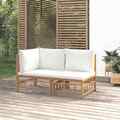 vidaXL 2-tlg. Garten-Lounge-Set mit Cremeweißen Kissen Bambus JIA