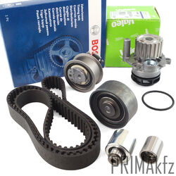 BOSCH Zahnriemen + Rollensatz + VALEO Wapu für Audi VW Seat Skoda 2.0 TDI