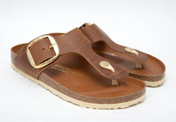 Birkenstock GIZEH Big Buckle GR. 41 cognac braun gold Leder schmal 1018785 NEU