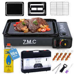 ZMC 2in1 Gaskocher Camping-Kocher + Gasgrill inkl. Gaskartuschen, Grillplatte