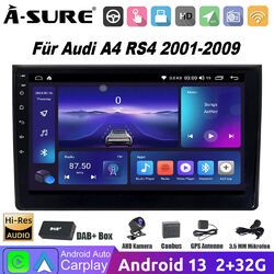 2+32G Android 13 AutoRadio DAB+ Kam GPS Navi Carplay Für Audi A4 S4 RS4 B6 B7 B8