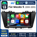 9" Android 13 BT CarPlay Autoradio Bluetooth Navigation GPS Für Mazda5 2010-2015