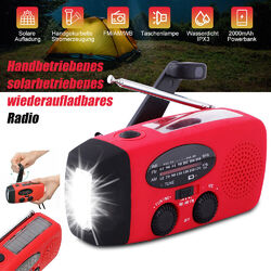 Notfall Handkurbel Solar Radio AM/FM SOS Handy USB Ladegerät LED Taschenlampe DE