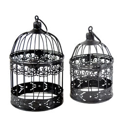 2er Set Vogelkäfig schwarz  | Metalldeko nostalgie Design | Deko Voliere 26-35cm