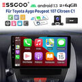 2+64G Android13 DAB Autoradio Carplay GPS Für Toyota Aygo Peugeot 107 Citroen C1