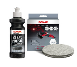 SONAX PROFILINE Glas Politur Set Glass Polish 250 ml + 2x FilzPad Polierpad