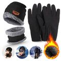 Damen Herren Wintermütze Strickmütze Warme Beanie Handschuhe Set Mütze & Schal