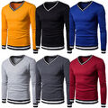 Herren-T-Shirt Mit Langen Ärmeln Und V-Ausschnitt Lässiger Pullover Hemden #N