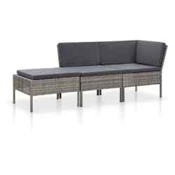 3-tlg. Garten-Lounge-Set mit Auflagen Poly Rattan Grau