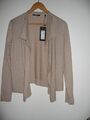 Zero Strickjacke Cardigan Beige Wasserfalloptik mit Kaschmir Gr. 36 NEU