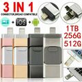 2TB 1TB 512GB 3 in1 USB 3.0 Flash Drive Speicherstick für iPhone Android iPad PC