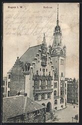 Ansichtskarte Hagen i. W., Rathaus mit Straßenpartie 1906 
