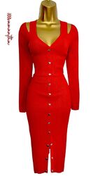 Karen Millen S UK 10 12 CUTOUT RIPP KNIT NIETEN BODYCON PULLOVER KLEID ROT