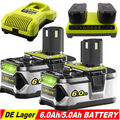 2X 6,0AH Für Ryobi Akku 18V Lithium One Plus RB18L50 P108 RB18L40 9,0AH DE