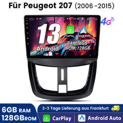 6+128G Android 13 Carplay Autoradio Für Peugeot 207 2006-2015 GPS Navi DAB+ WIFI