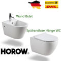 Toilette und Hänge-Bidet Set Wand Hänge Lotus-Effekt WC mit Softclose WC-Sitz