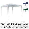 Pavillon PE 3x3m Gartenzelt Partyzelt wasserdicht Farbe + Seitenteile wählbar