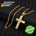 Kreuz Anhänger mit Halskette Edelstahl Gold Zirkonia Christliche Jesus Kette ✝️