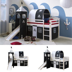 Hochbett 90x200 Rutsche Kinder Weiß Stock Bett Vorhang Turm Tunnel Homestyle4u