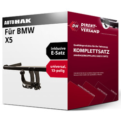 Für X5 Typ E70 (Auto Hak) Anhängerkupplung abnehmbar + E-Satz 13pol universellAHK horizontal abnehmbar + trail-tec universell