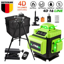 4D Laser Level 16 Line Grün Licht 360° Selbstnivellierend Kreuzlinienlaser 2Akku