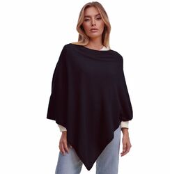 Gloop Damen Kaschmir Wolle Poncho Strickpullover mit Ärmel Made in Italy S-XL