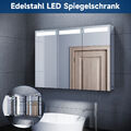 Edelstahl Spiegelschrank mit LED Beleuchtung Badschrank Spiegel Steckdose 90x65