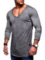 Herren Longsleeve Longline T-Shirt Pullover Sweatshirt Langarm-Shirt V-Neck NEU