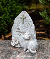 Deko Stein Figur Grab Grabschmuck Spruch Hund Katze 11cm grau Polyresin