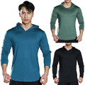 Funktions Shirt Herren langarm mit Kapuze Laufshirt Hoodie Fitness Longsleeve