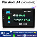 Carplay Android 13 Autoradio GPS Navi Für Audi A4 8E 8H B6 B7 2000-2009 6G+128GB