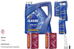 10L MANNOL Motoröl Classic 10W-40 inkl. Additiv Auslaufschlauch Scheibenreiniger