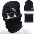 Beanie Mütze + Loop Schal Strickmütze Fellmütze Damen Herren 2 tlg. Winter warm