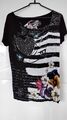 Desigual T-Shirt schwarz weiß Gr. L Damen wasserfallausschnitt