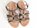 Sandalen Sandale Mädchen Damen schwarz beige flache Schuhe, 39